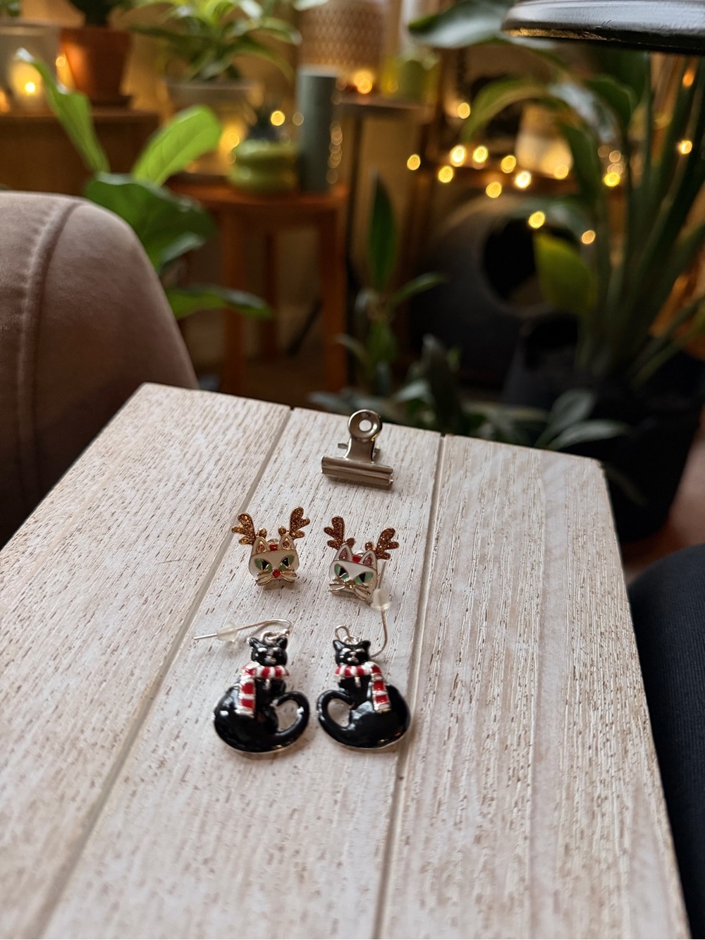 Betsy Johnson Festive Cat Earrings Duo - Black Cats & Gold Reindeer Cats